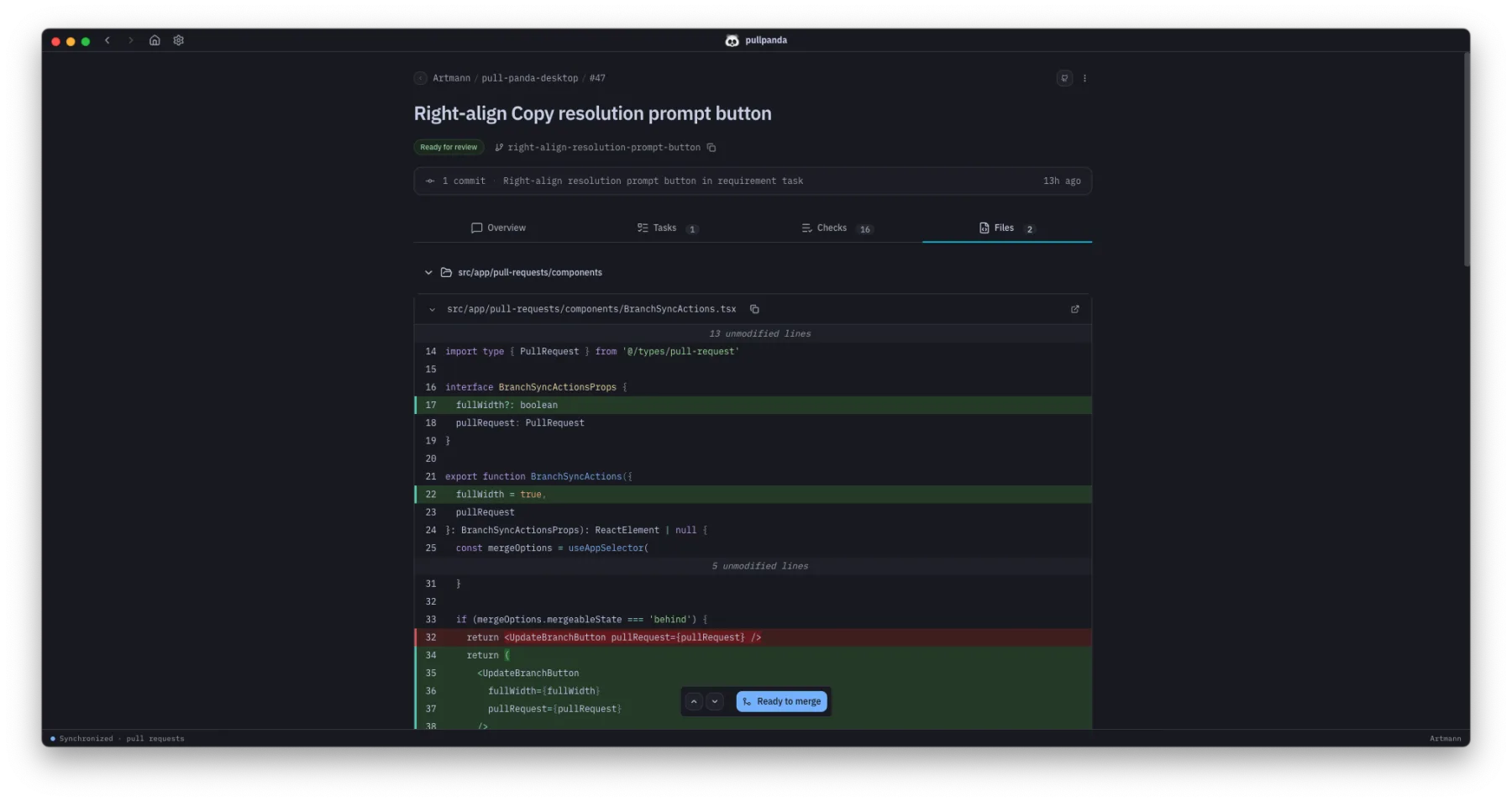 Pull Panda diff view in dark theme